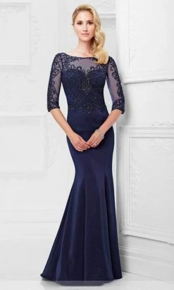 Montage By Mon Cheri - Fit And Flare Gown 117910W - 1 Pc Navy In Size 22W Available