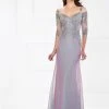Montage By Mon Cheri - Metallic Lace Bodice Chiffon Gown 118974 - 1 Pc Plum In Size 20 Available