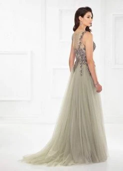 Montage By Mon Cheri - Sleeveless Beaded Tulle A-line Gown 118962