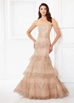 Montage By Mon Cheri - Strapless Tulle Gown 118965 - 1 Pc Light Gold In Size 20 Available