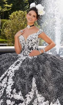 Mori Lee - 34042 Plunging Floral Embroidered Ballgown 10 Mori Lee - 34042 Plunging Floral Embroidered Ballgown