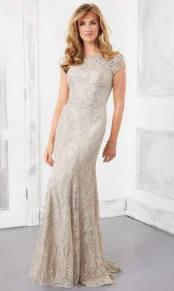 MGNY By Mori Lee Mori Lee - 72305 Crystal Beaded Lace High Neckline Sheath Gown 10 MGNY By Mori Lee Mori Lee - 72305 Crystal Beaded Lace High Neckline Sheath Gown