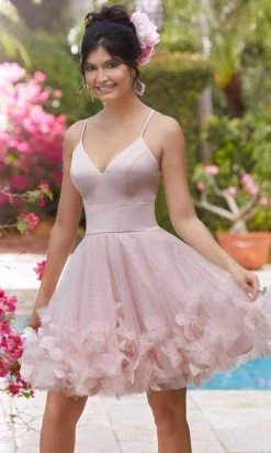 Mori Lee - 9551 Satin And Tulle Floral Applique Dress