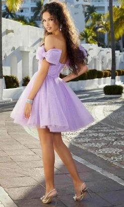 Mori Lee 9592 - Glitter Bow Sleeves Cocktail Dress