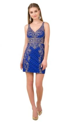 Nox Anabel - A673 Sleeveless V Neck Embellished Cocktail Dress