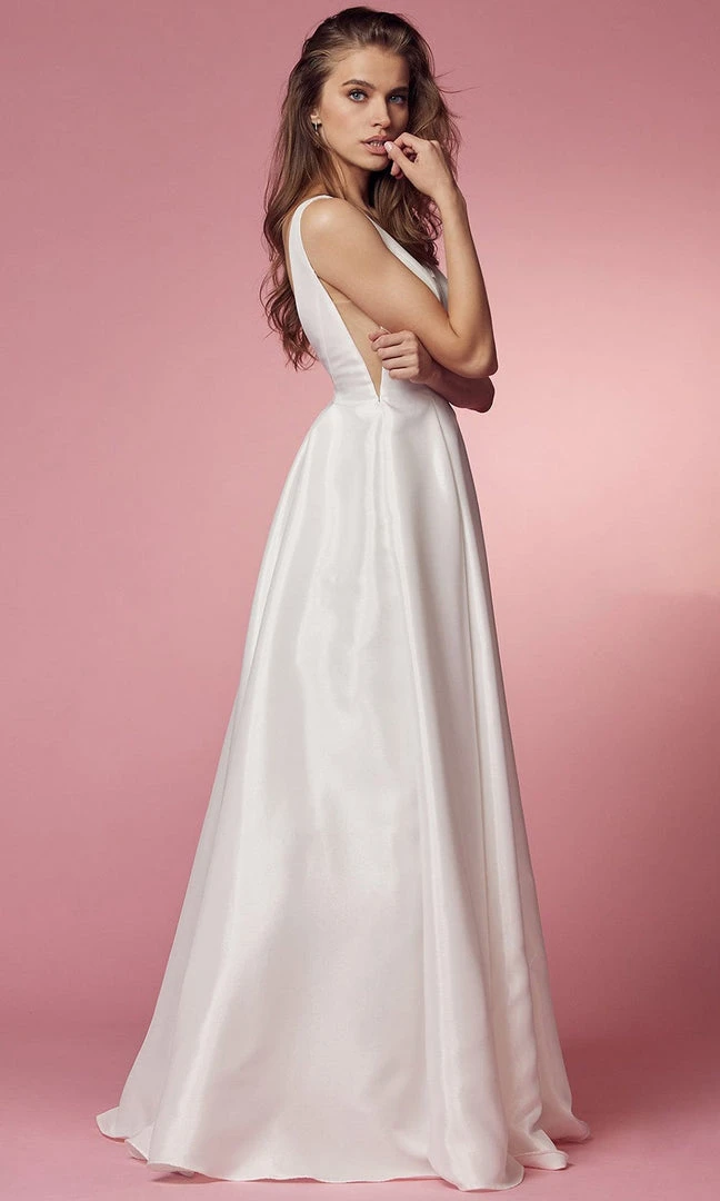 Nox Anabel Bridal E156W - Deep V-Neck Bridal Dress 5 Nox Anabel Bridal E156W - Deep V-Neck Bridal Dress