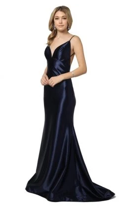 Nox Anabel - C227 Plunging V-neck Trumpet Dress With Open Back