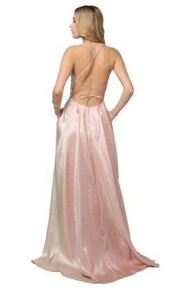 Nox Anabel - C241 Metallic Crisscross Open Back A-Line Gown 11 Nox Anabel - C241 Metallic Crisscross Open Back A-Line Gown