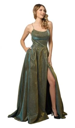 Nox Anabel - C241 Metallic Crisscross Open Back A-Line Gown 13 Nox Anabel - C241 Metallic Crisscross Open Back A-Line Gown