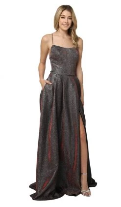 Nox Anabel - C241 Metallic Crisscross Open Back A-Line Gown 14 Nox Anabel - C241 Metallic Crisscross Open Back A-Line Gown