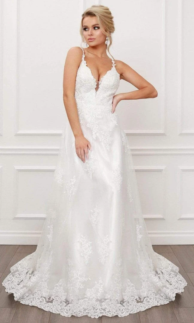 Nox Anabel - C461 Lace Applique Long A-Line Wedding Gown 3 Nox Anabel - C461 Lace Applique Long A-Line Wedding Gown