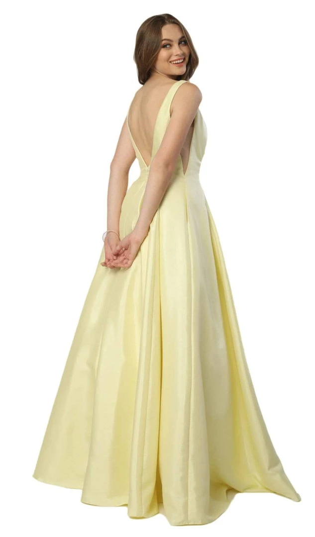 Nox Anabel - E156P Deep V-neck Pleated A-line Dress 5 Nox Anabel - E156P Deep V-neck Pleated A-line Dress