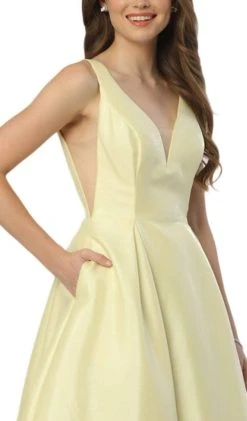 Nox Anabel - E156P Deep V-neck Pleated A-line Dress 11 Nox Anabel - E156P Deep V-neck Pleated A-line Dress