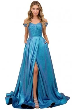 Nox Anabel - E366 Twist-Rendered Off Shoulder Metallic Gown