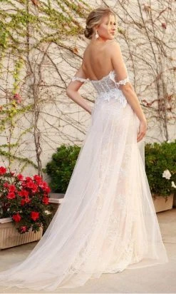 Nox Anabel - E441 Off Shoulder Appliqued High Slit Bridal Gown