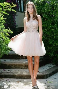 Nox Anabel - E696 Lace Halter A-Line Short Dress 12 Nox Anabel - E696 Lace Halter A-Line Short Dress