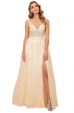 Nox Anabel - G390 Beaded Appliques V-Neck Gown