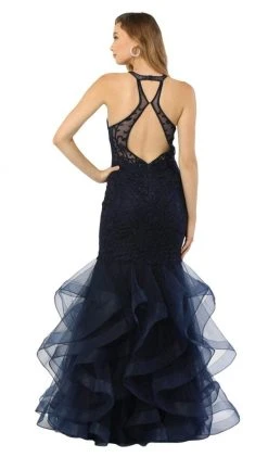 Nox Anabel - M189 Beaded Lace High Halter Tulle Mermaid Gown