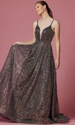 Nox Anabel R1030 - V-Neck Sequin Evening Gown