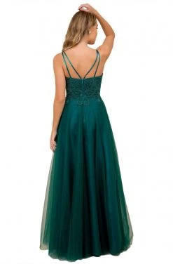 Nox Anabel - R357 Plunging Embroidered Lace Bodice Gown