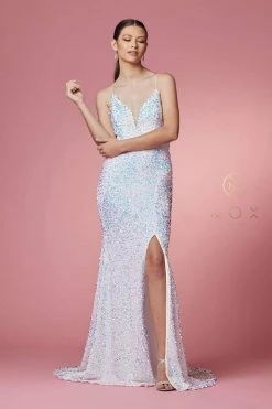 Nox Anabel - R433 Sequined Cut Out Back Long Dress 18 Nox Anabel - R433 Sequined Cut Out Back Long Dress