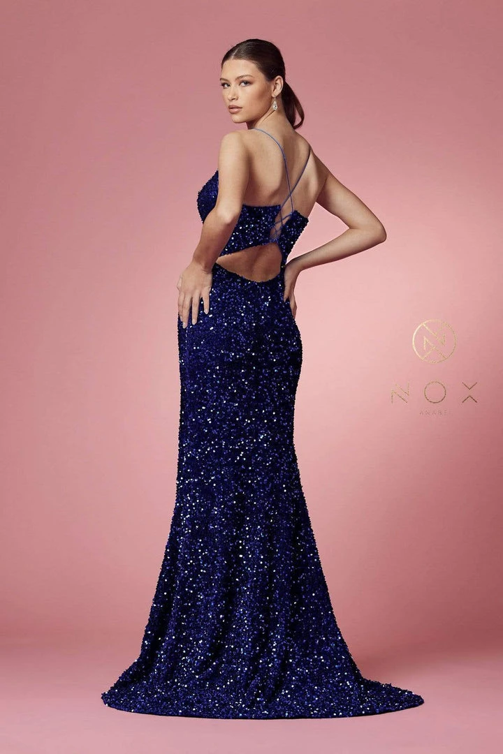 Nox Anabel - R433 Sequined Cut Out Back Long Dress 7 Nox Anabel - R433 Sequined Cut Out Back Long Dress