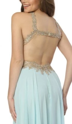 Nox Anabel - S202 Gilded Halter A-line Dress With Slit