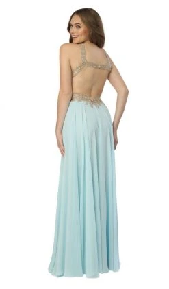 Nox Anabel - S202 Gilded Halter A-line Dress With Slit