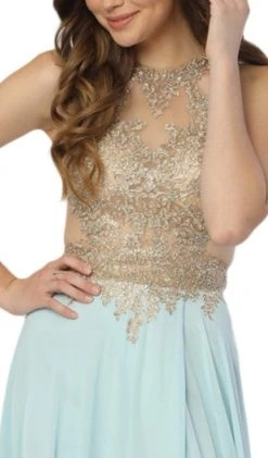 Nox Anabel - S202 Gilded Halter A-line Dress With Slit