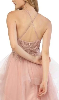 Nox Anabel - S266 Embellished Halter Ruffled A-line Dress