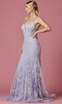 Nox Anabel T1010 - Beaded V-Neck Evening Gown