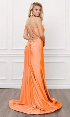 Nox Anabel - T481 Spaghetti Strap Scoop Neck High Slit Chiffon Gown 32 Nox Anabel - T481 Spaghetti Strap Scoop Neck High Slit Chiffon Gown