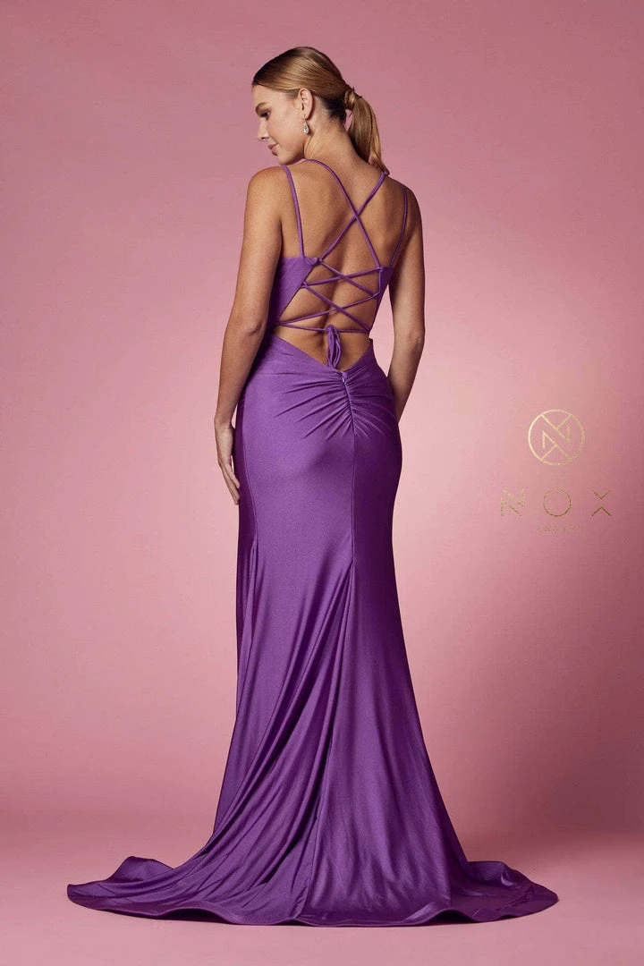 Nox Anabel - T481 Spaghetti Strap Scoop Neck High Slit Chiffon Gown 17 Nox Anabel - T481 Spaghetti Strap Scoop Neck High Slit Chiffon Gown