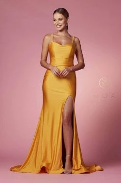 Nox Anabel - T481 Spaghetti Strap Scoop Neck High Slit Chiffon Gown 40 Nox Anabel - T481 Spaghetti Strap Scoop Neck High Slit Chiffon Gown