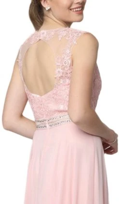 Nox Anabel - Y101P Embroidered Jewel Neck Chiffon A-line Dress