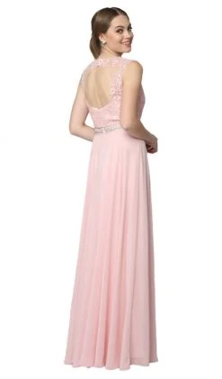 Nox Anabel - Y101P Embroidered Jewel Neck Chiffon A-line Dress