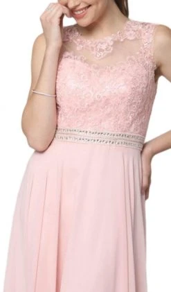 Nox Anabel - Y101P Embroidered Jewel Neck Chiffon A-line Dress