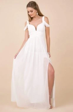 Nox Anabel - Y277P Cold Shoulder V Neckline A-Line High Slit Gown