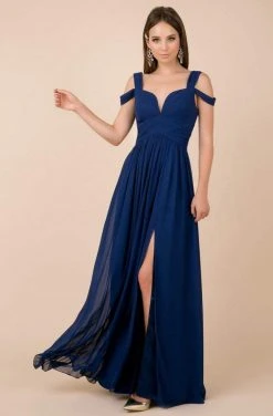 Nox Anabel - Y277P Cold Shoulder V Neckline A-Line High Slit Gown