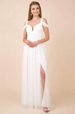 Nox Anabel - Y277P Cold Shoulder V Neckline A-Line High Slit Gown