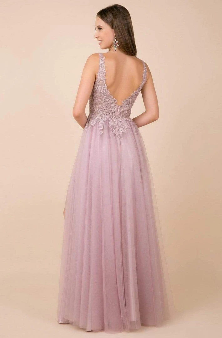 Nox Anabel - Y300 Embroidered Deep V-neck A-line Gown 4 Nox Anabel - Y300 Embroidered Deep V-neck A-line Gown