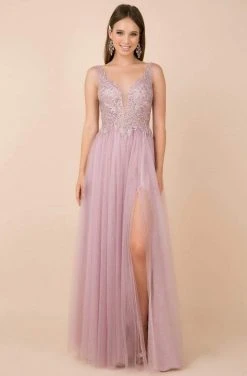 Nox Anabel - Y300 Embroidered Deep V-neck A-line Gown