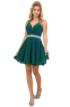Nox Anabel - Y678 Plunging V-neck A-line Dress - 1 Pc Green In Size L Available