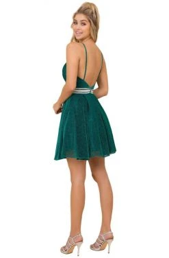Nox Anabel - Y678 Plunging V-neck A-line Dress - 1 Pc Green In Size L Available