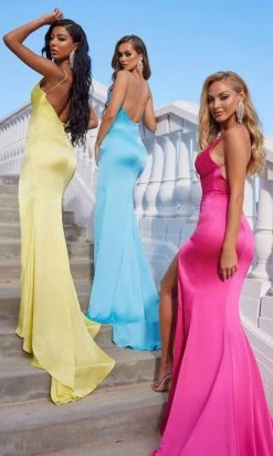 Portia And Scarlett - Hugo Gown Spaghetti Strap Ruched Slit Gown
