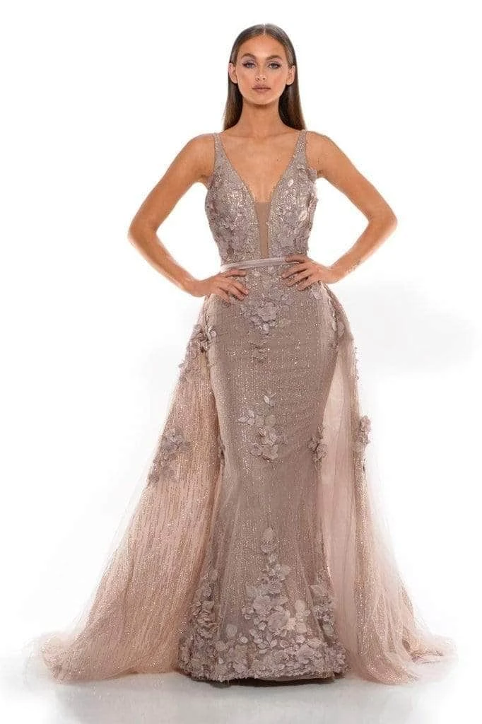 Portia And Scarlett - PS1965S Sleeveless Floral Prom Gown 8 Portia And Scarlett - PS1965S Sleeveless Floral Prom Gown