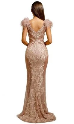 Portia And Scarlett PS1986 - Feather Ornate Paneled Prom Dress