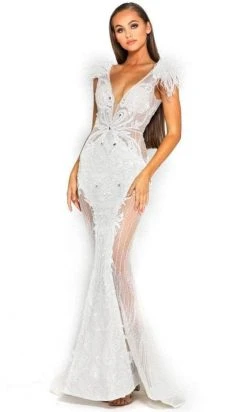Portia And Scarlett PS1986 - Feather Ornate Paneled Prom Dress