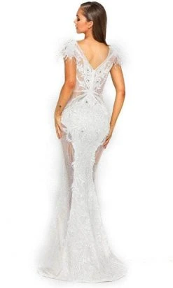 Portia And Scarlett PS1986 - Feather Ornate Paneled Prom Dress