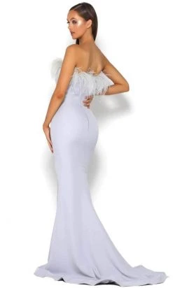Portia And Scarlett PS2026 - Feather Trimmed Prom Dress With Slit